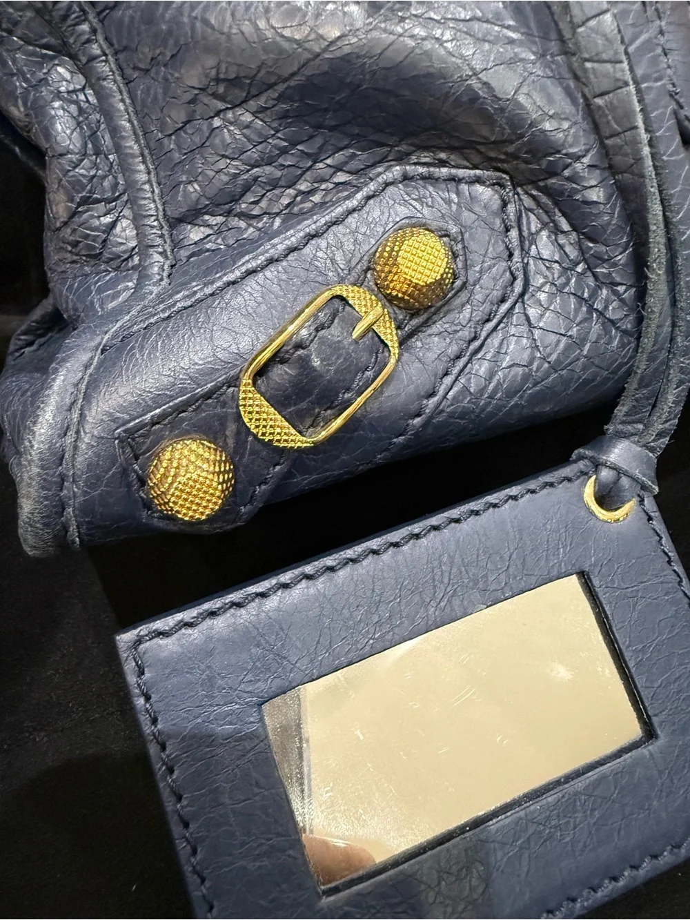 Balenciaga Navy Blue Leather Satchel with Gold Hardware - Picture 3 of 8